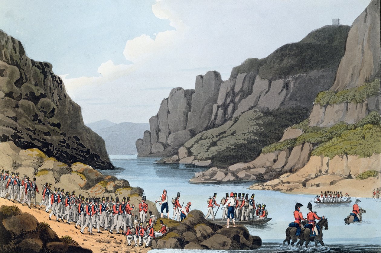 Uitzicht op de Taag bij Villa Velha, Portugal, gegraveerd door L. Clark, 1809 door Rev. William Bradford