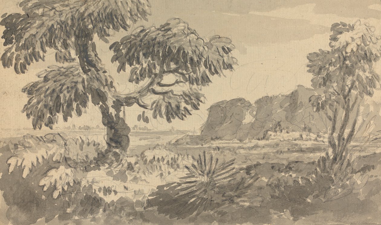 Landschap met Twee Bomen en Klif door Rev. William Gilpin