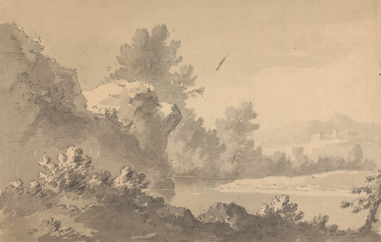 Rivierlandschap met kasteel in de verte door Rev. William Gilpin