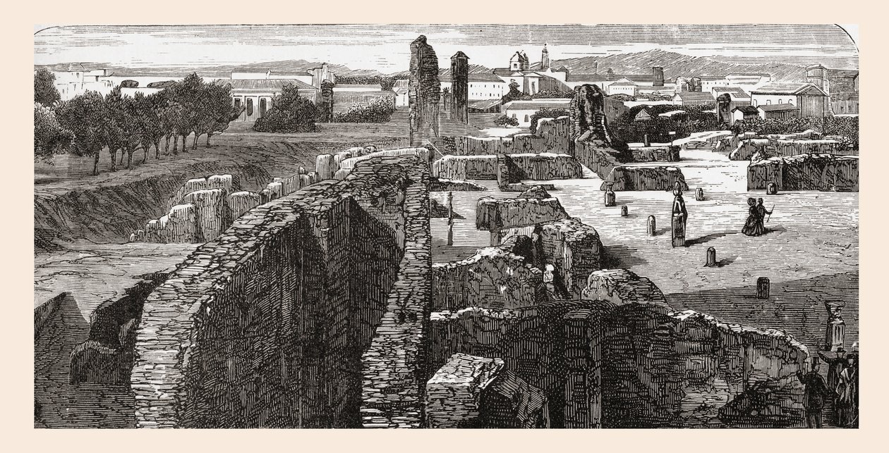 Overblijfselen van de Bibliotheca in het paleis van de Caesars, Palatijn, Rome, Italië in de late 19e eeuw. Uit Italiaanse afbeeldingen door Rev. Samuel Manning, gepubliceerd ca. 1890. door Reverend Samuel Manning