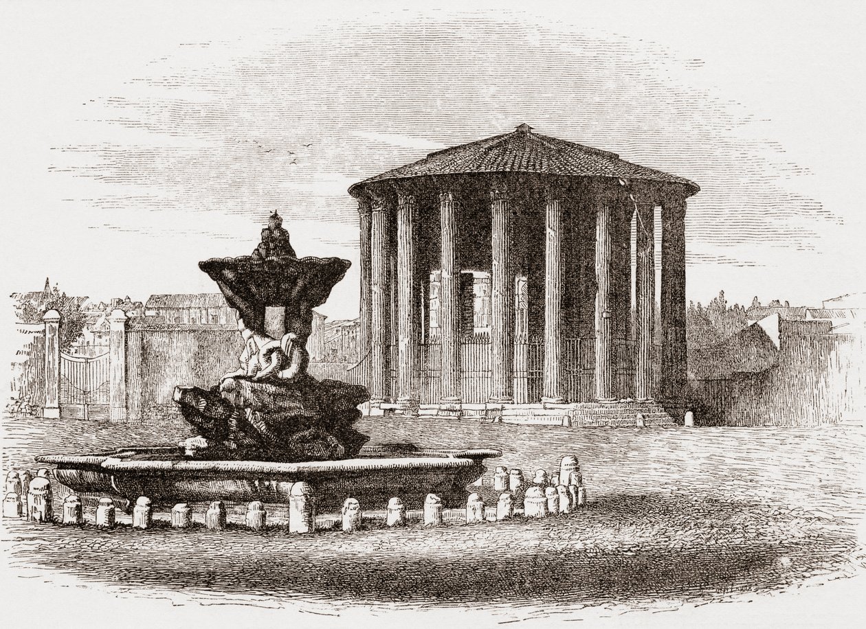 Tempel van Vesta, Forum Romanum, Rome, Italië in de late 19e eeuw. Uit Italiaanse afbeeldingen door Rev. Samuel Manning, gepubliceerd ca. 1890. door Reverend Samuel Manning