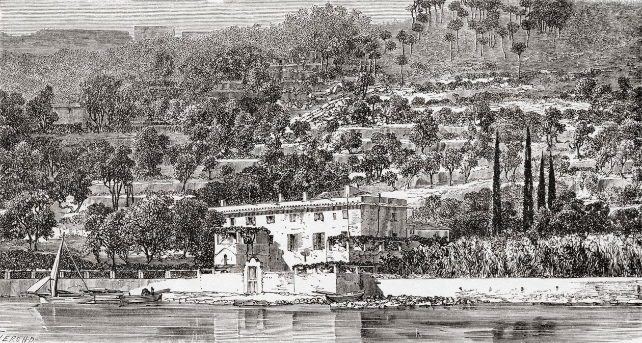 Het eiland Palmaria, tegenover La Spezzia, Italië in de late 19e eeuw. Uit Italiaanse foto