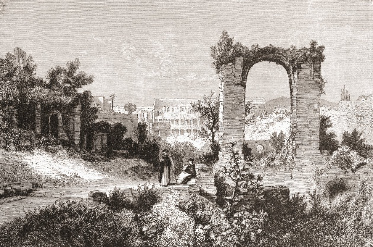 Het Palatijn vanaf de Aventijnse Heuvel, Rome, Italië in de late 19e eeuw door Reverend Samuel Manning