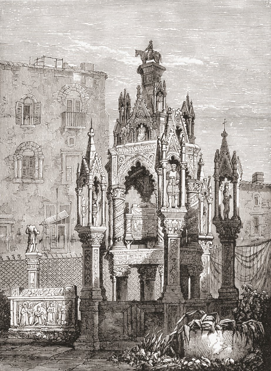 De Scaliger graven, Verona, Italië in de late 19e eeuw. Uit Italiaanse Prenten door Rev. Samuel Manning, gepubliceerd ca. 1890. door Reverend Samuel Manning