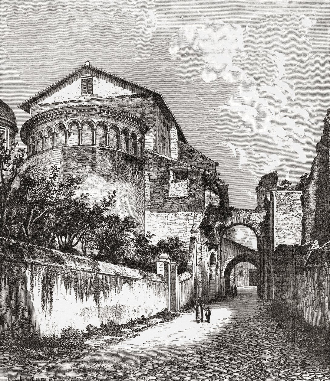 De kerk van Santi Giovanni e Paolo, Celian Hill, Rome, Italië in de late 19e eeuw. Uit Italiaanse Afbeeldingen door Rev. Samuel Manning, gepubliceerd c.1890. door Reverend Samuel Manning