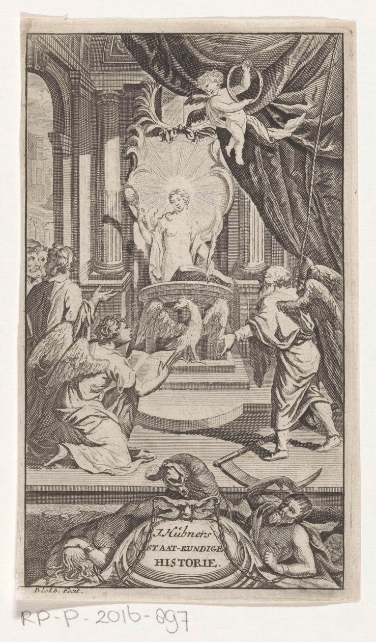 Vader Tijd onthult Geschiedenis (titelpagina voor: Johann Hübner, Beknopte vragen uit de staat-kundige historie, 1719) door Reynier Blokhuysen