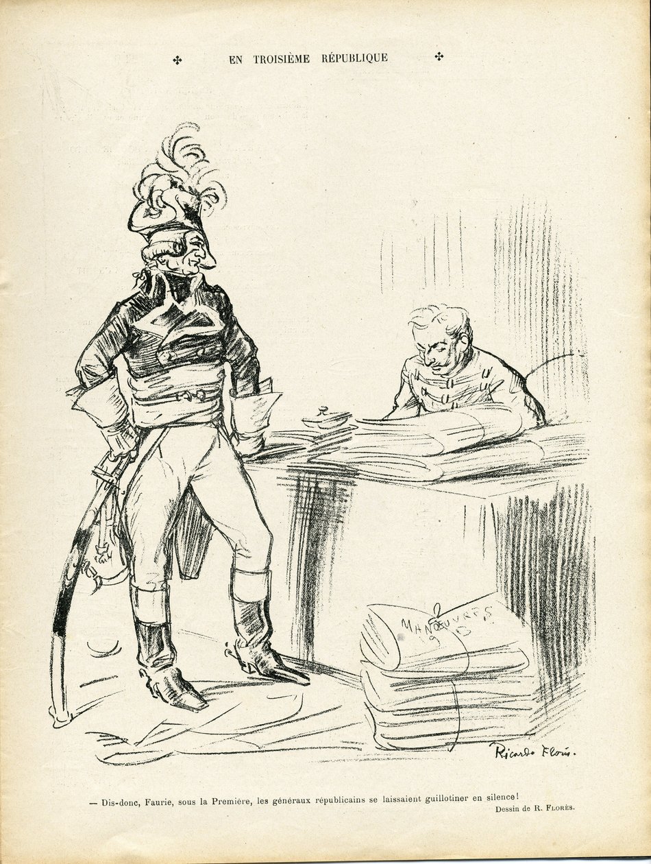 Illustratie van Ricardo Flores (1878-1918) in Le Lire, 29/11/13 - In de Derde Republiek - Iere Republiek - Generaal Generaux, Baptiste Faurie (1853-1938) door Ricardo Flores