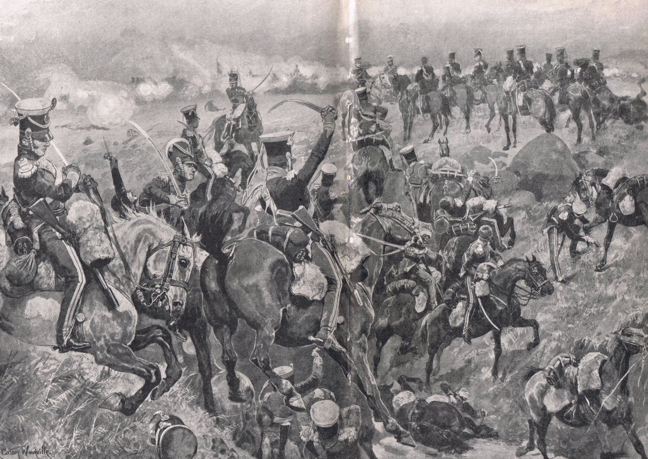 Aanval van de 23e Dragoons tegen de Franse vierkanten bij Talavera, illustratie uit 