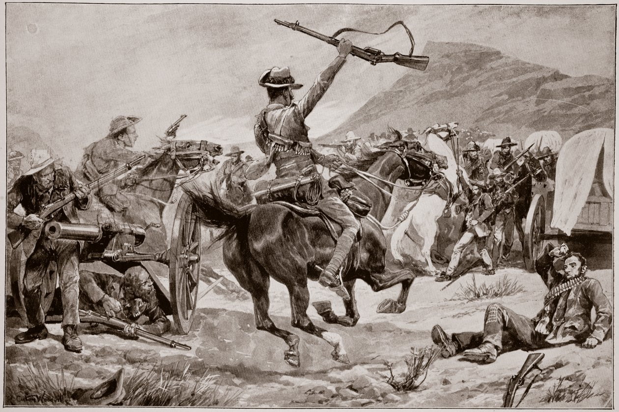 Aanval van de Bushmen en Nieuw-Zeelanders op de Boerenkanonnen, nabij Klerksdorp, 24 maart 1901 door Richard Caton Woodville junior