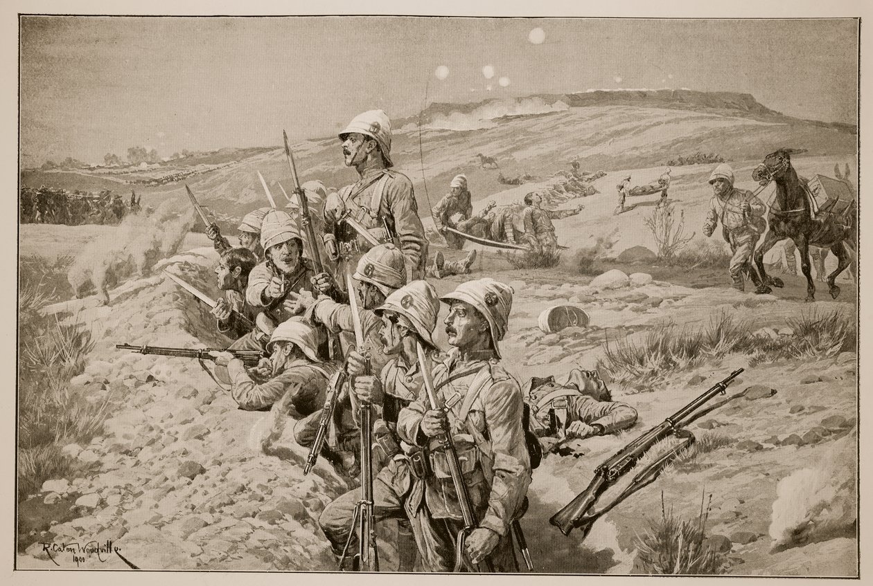 Bajonetten vast! Een aanval afslaan vanuit de loopgraven rond Ladysmith, 1900 door Richard Caton Woodville junior