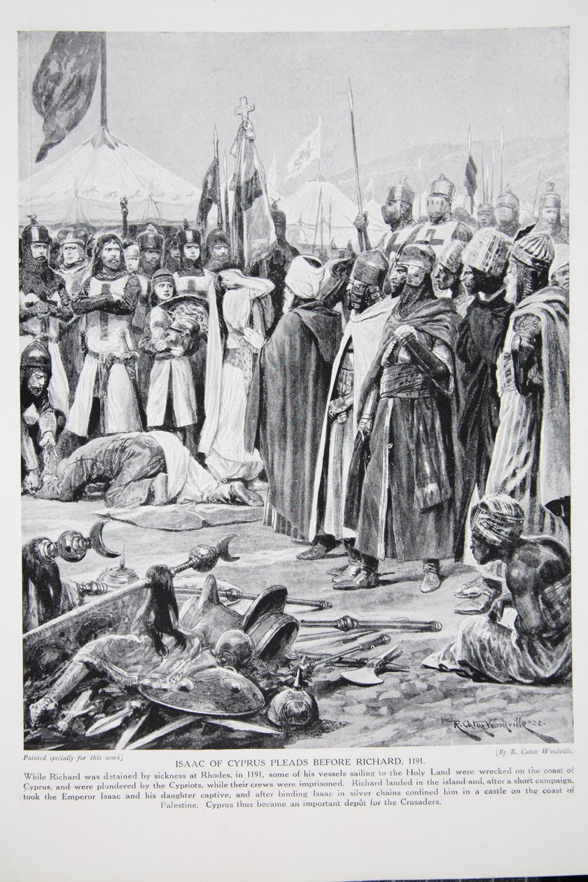 Isaac van Cyprus pleit voor Richard, 1191, illustratie uit 