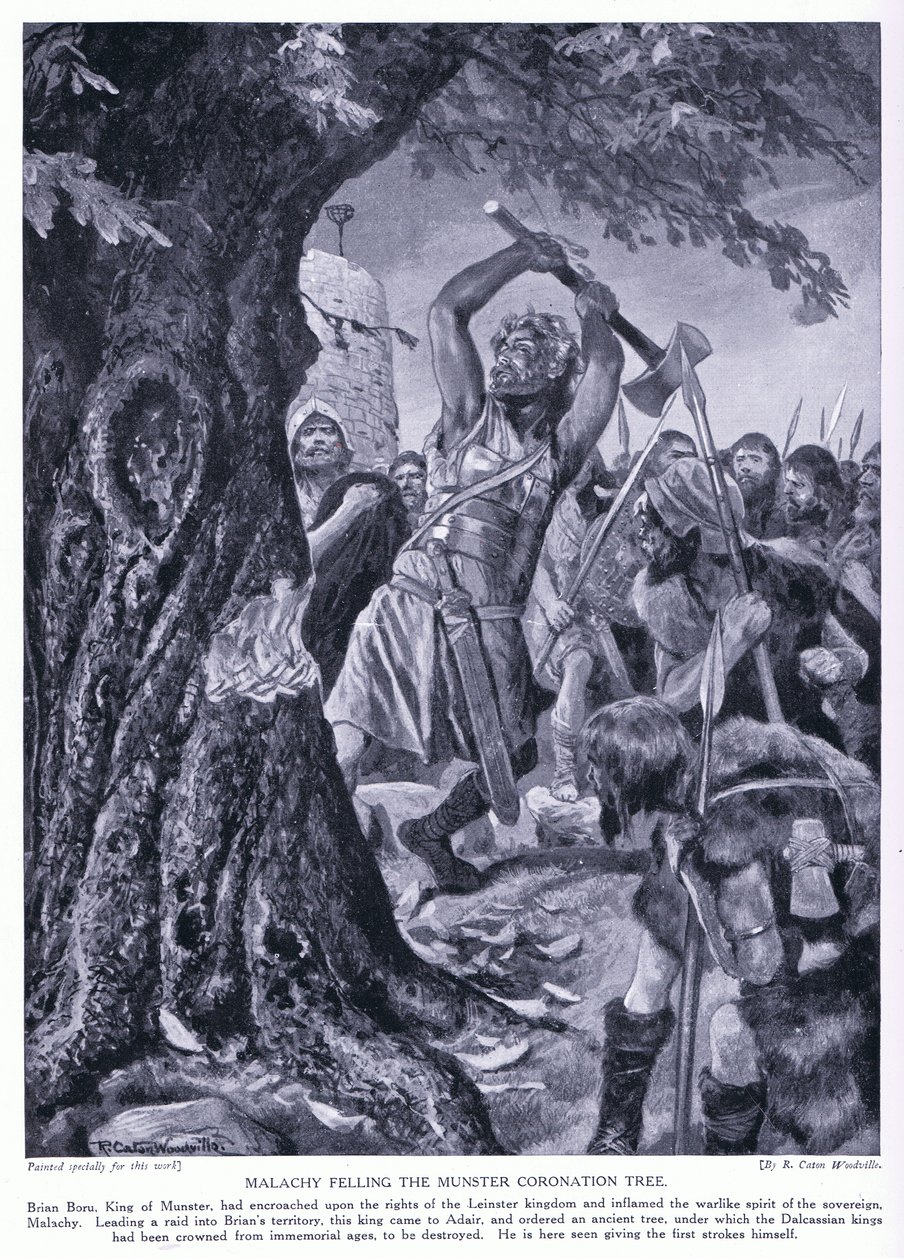 Malchy die de Munster kroningsboom velt, jaren 1920 door Richard Caton Woodville junior
