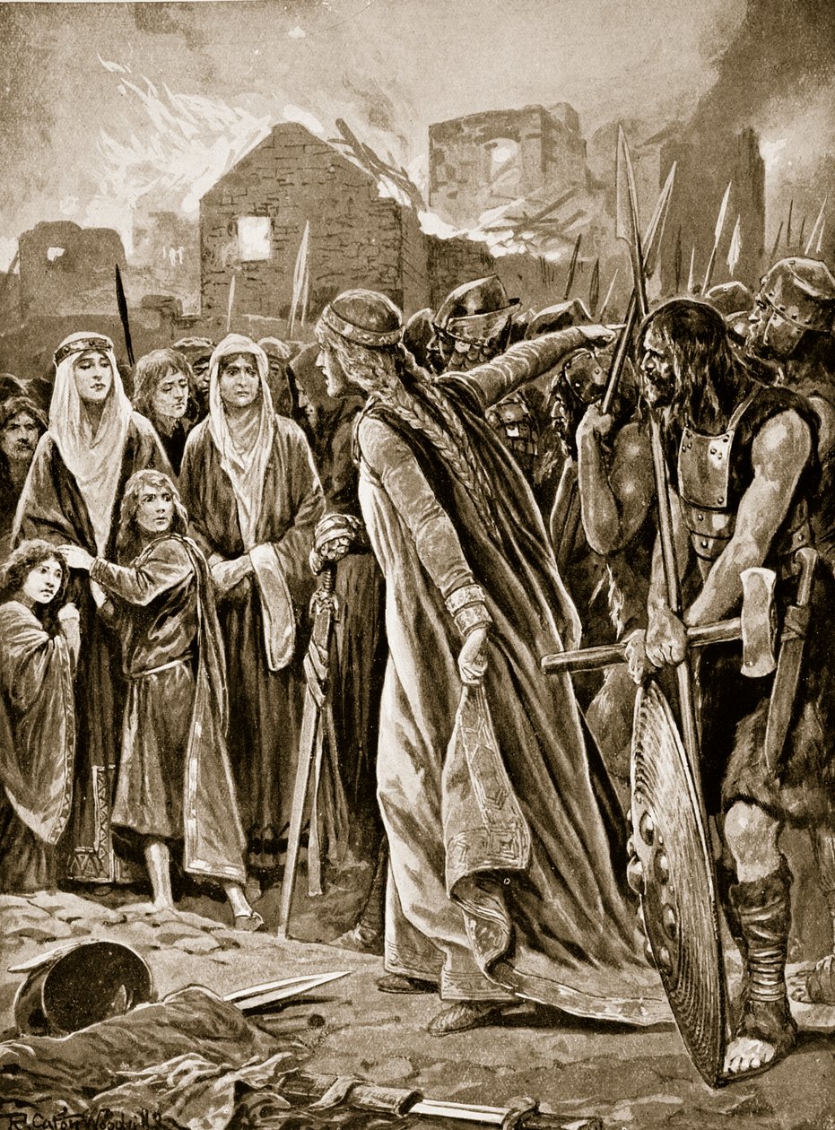 Gevangenen voor Ethelfled na de bestorming van Brecon, illustratie uit 