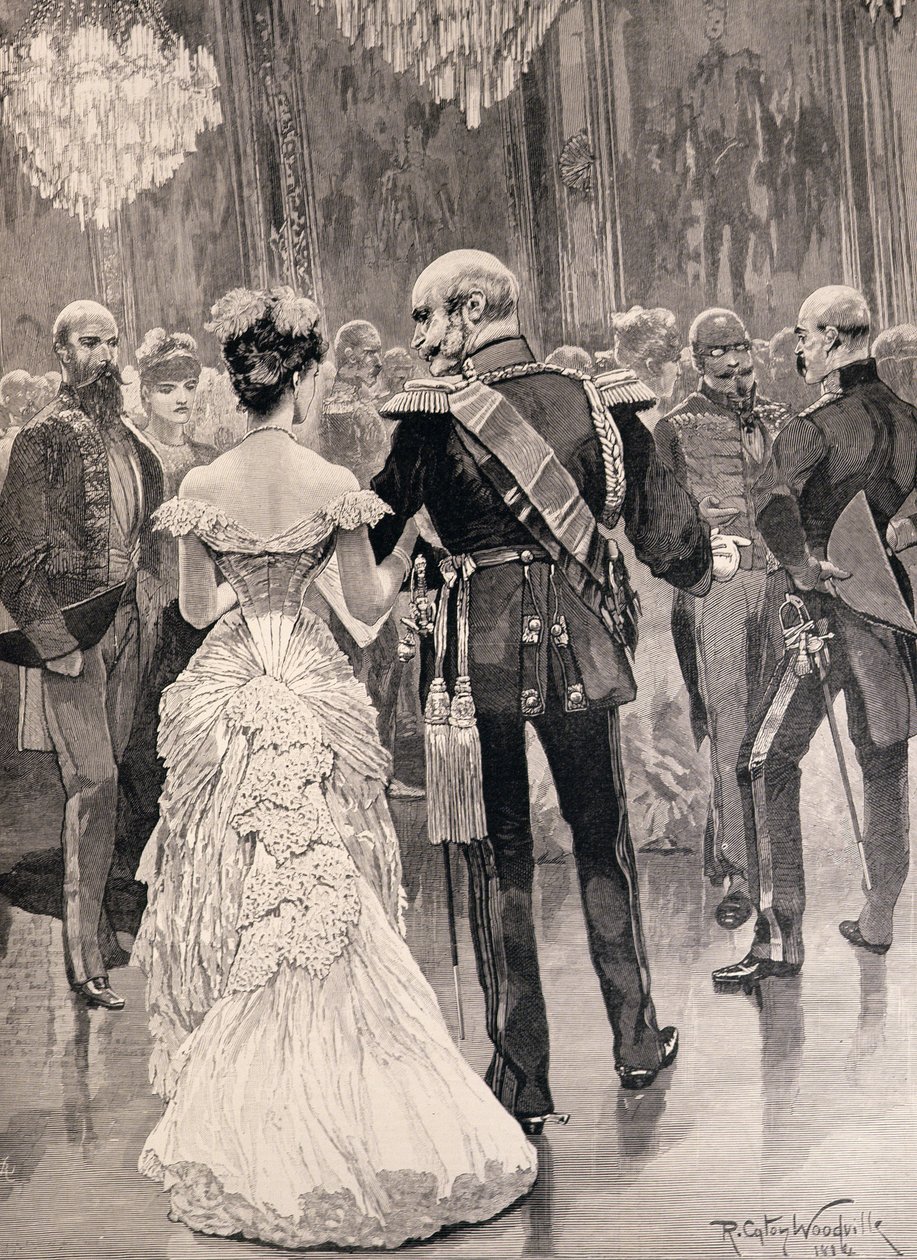 De Koning van Pruisen op een Hofbal in 1862, Wijzend naar Bismarck, zijn Nieuwe Minister van Staat, uit 