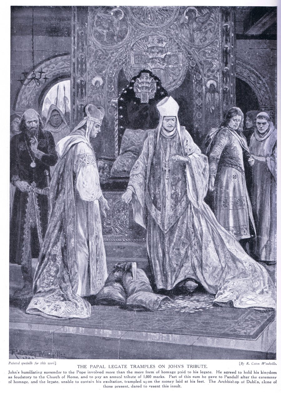 De Pauselijke Legaat vertrapt het eerbetoon van Johannes AD1213 door Richard Caton Woodville junior