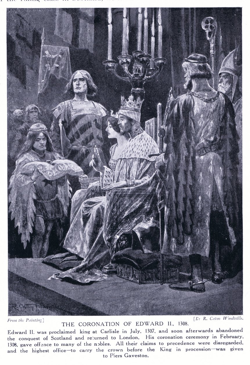 De kroning van Edward II AD1308, jaren 1920 door Richard Caton Woodville junior
