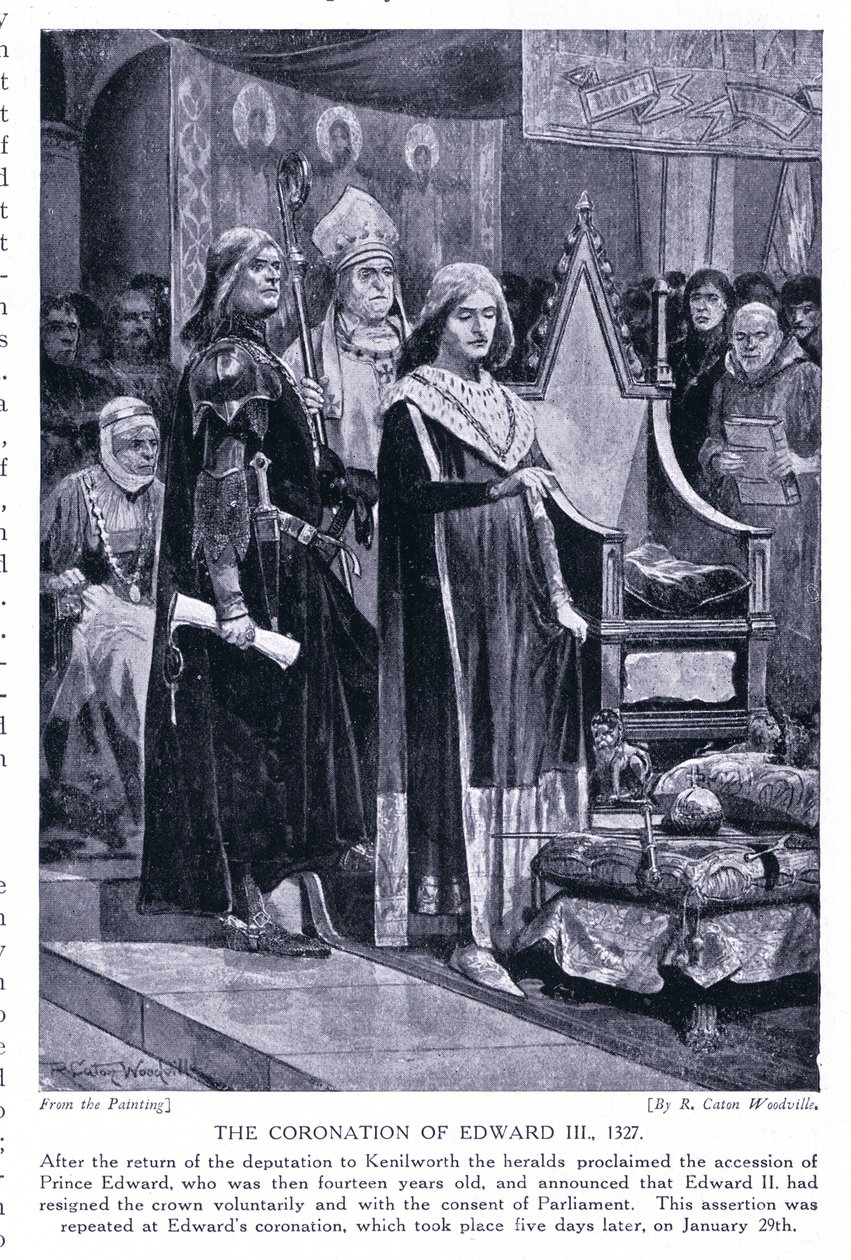 De kroning van Edward III AD1327, jaren 1920 door Richard Caton Woodville junior