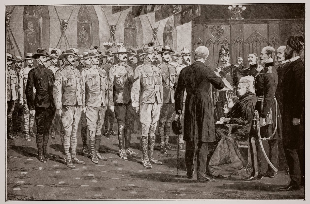 De inspectie van koloniale soldaten op Windsor Castle door koningin Victoria, 16 november 1900 door Richard Caton Woodville junior