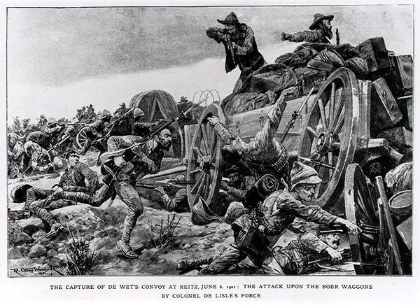 De Inname van de Convoy van de Wet bij Reitz, 6 juni 1901. De Aanval op de Boerenwagens door de Kracht van Kolonel de Lisle door Richard Caton II Woodville