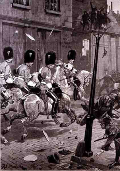 De Ierse Land Liga Agitatie: Scots Greys Aanvallend de Menigte in Limerick, uit The Illustrated London News, 29 oktober 1881 door Richard Caton II Woodville