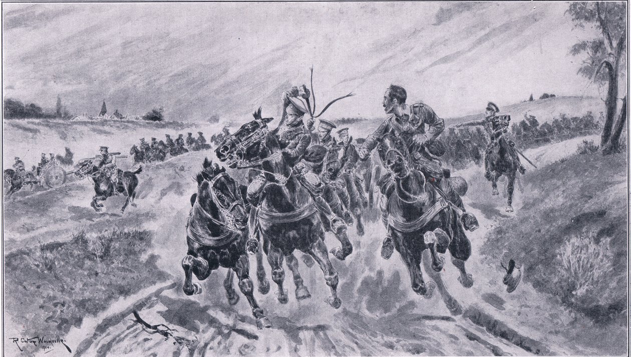 Britse artillerie in positie bij de Slag om Mons, uit The Great War The Amalgamated Press Limited, 1914 door Richard Caton Woodville