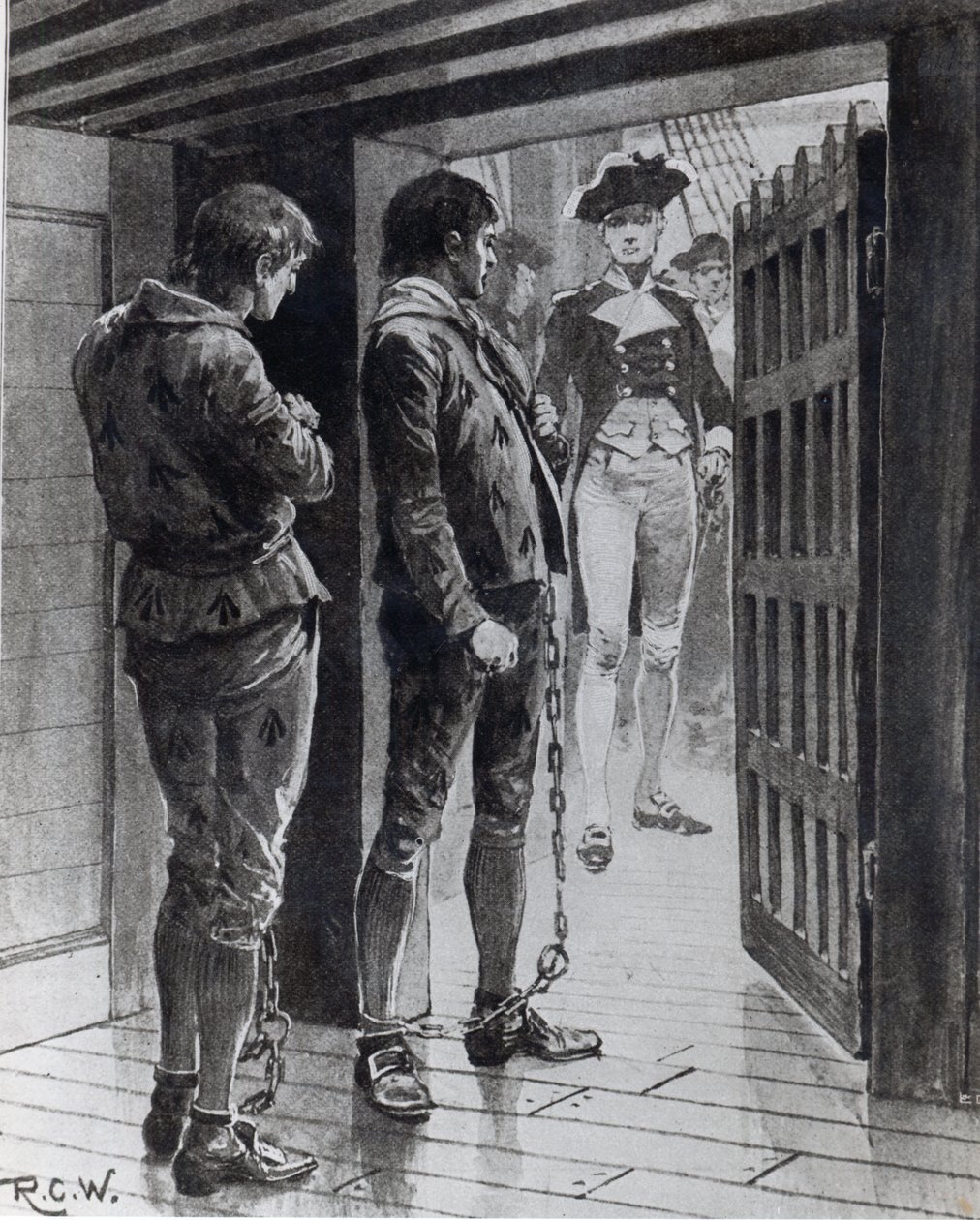 Gevangenen op weg naar Botany Bay door Richard Caton Woodville