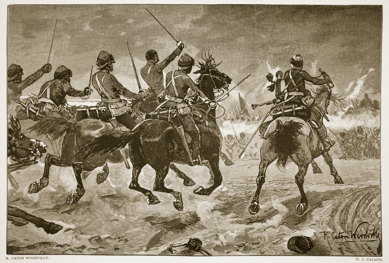 Mahsameh, scène in de Egyptische Oorlog van 1882, gegraveerd door W.J. Palmer door Richard Caton Woodville