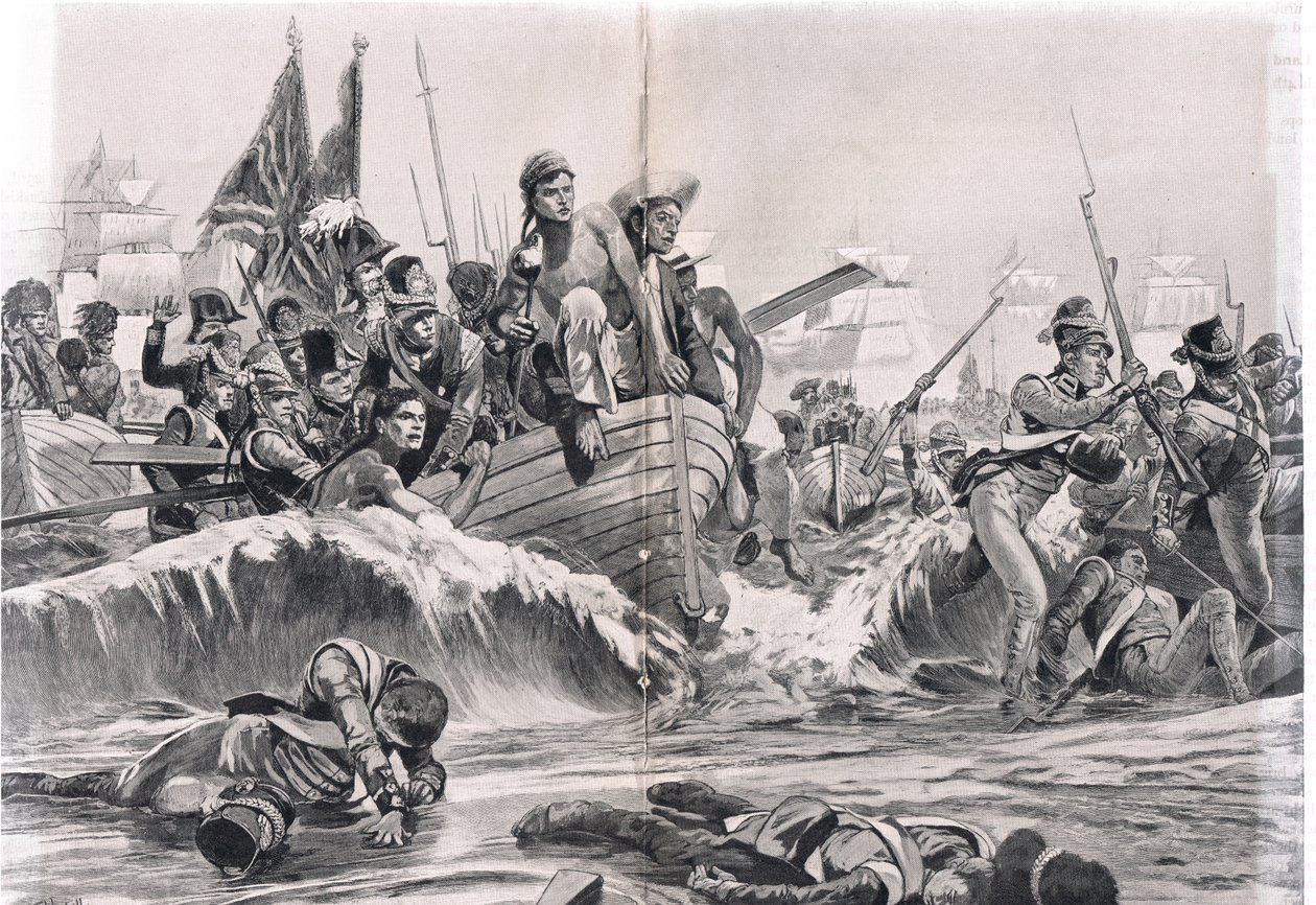 De landing van de Britse troepen in Aboukir Bay, illustratie uit 