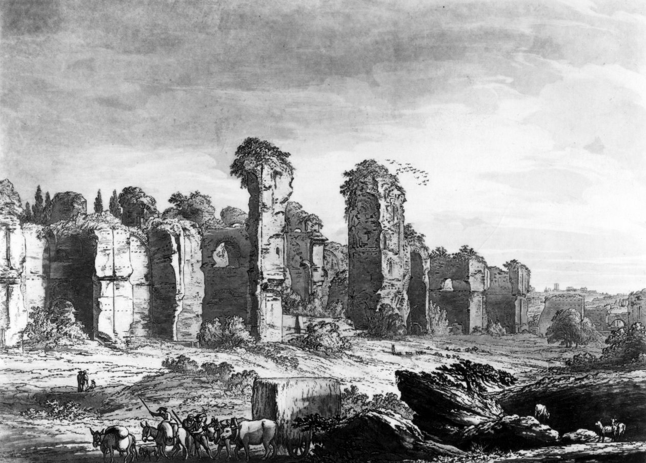 Zicht op de Overblijfselen van de Baden van Caracalla, genomen vanuit de Jezuïetentuin, Rome, ca. 1778 door Richard, the Elder Cooper