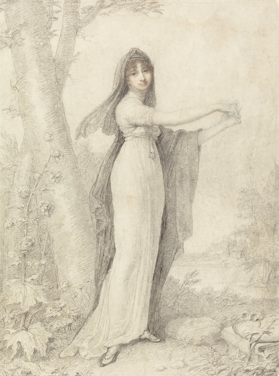 Portret van een dame staand bij een meer door Richard Cosway