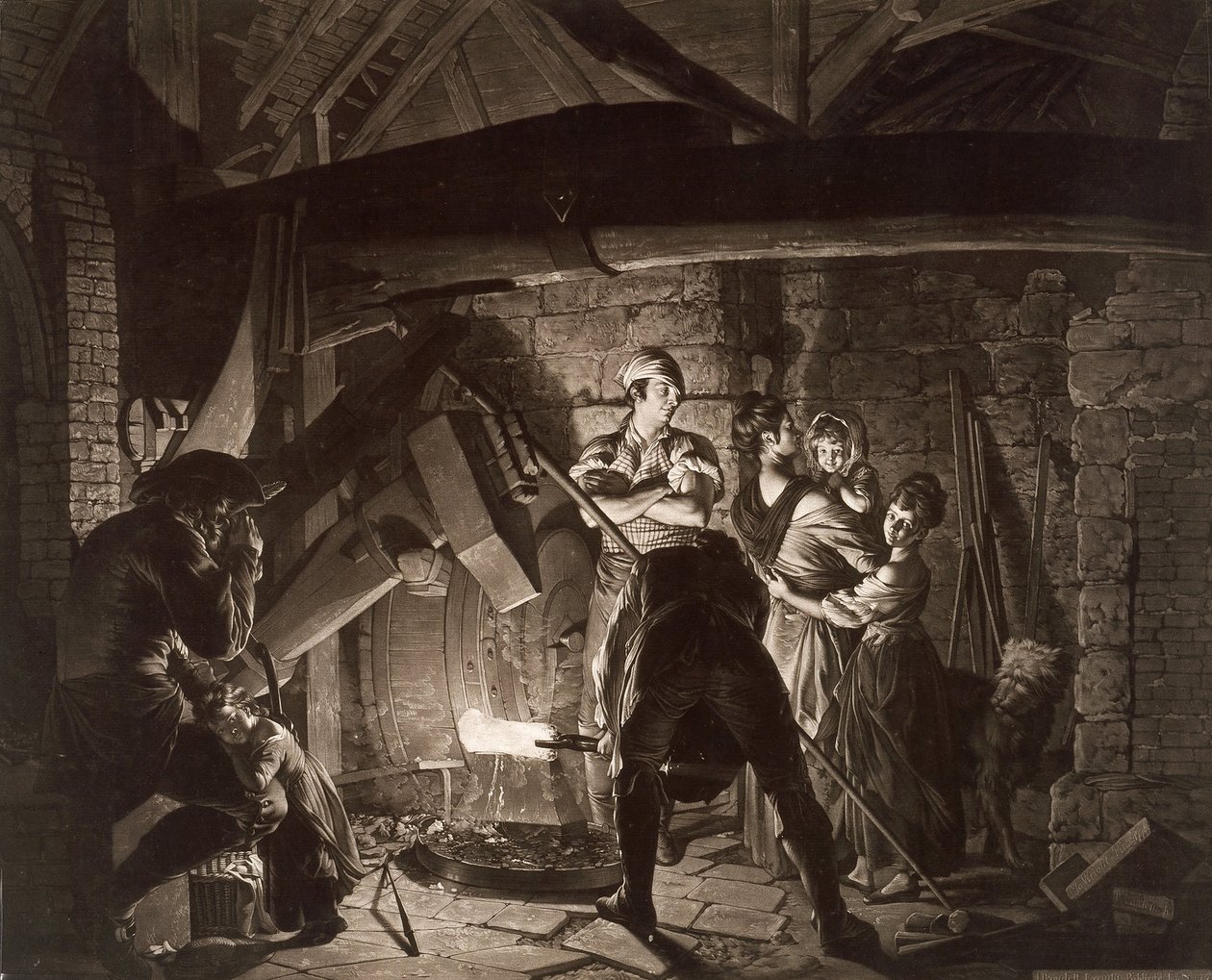 Een IJzersmederij, naar Joseph Wright of Derby door Richard Earlom