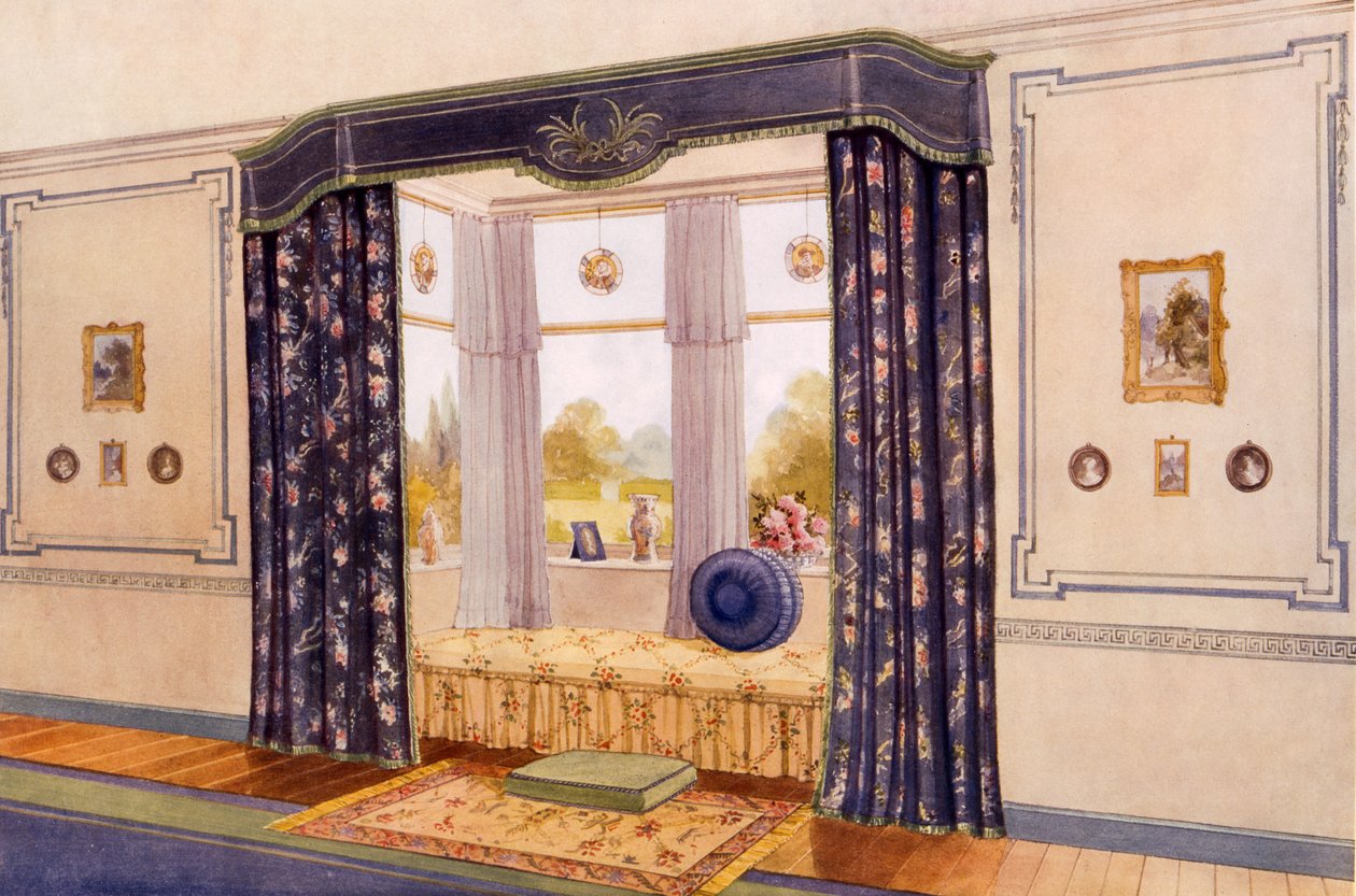 Vensterbank omgeven door luxueuze draperieën, begin 20e eeuw door Richard Goulburn Lovell