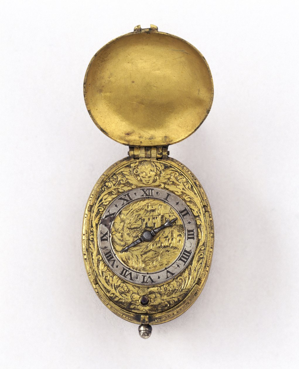 Ovale verge escapement horloge, ca. 1630 door Richard Jackson