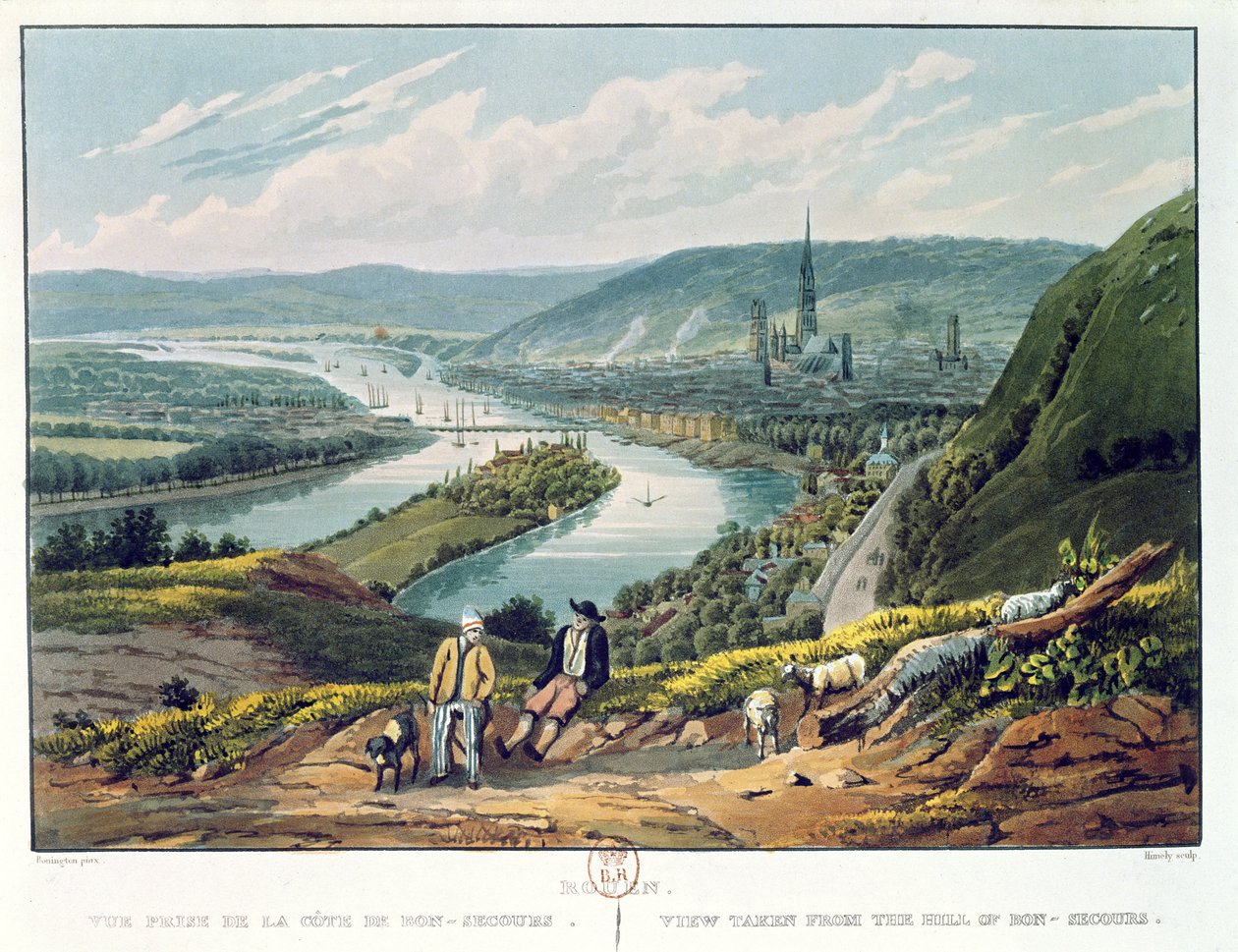 Rouen, uitzicht vanaf de heuvel van Bon-Secours, c.1835 door Richard Parkes Bonington