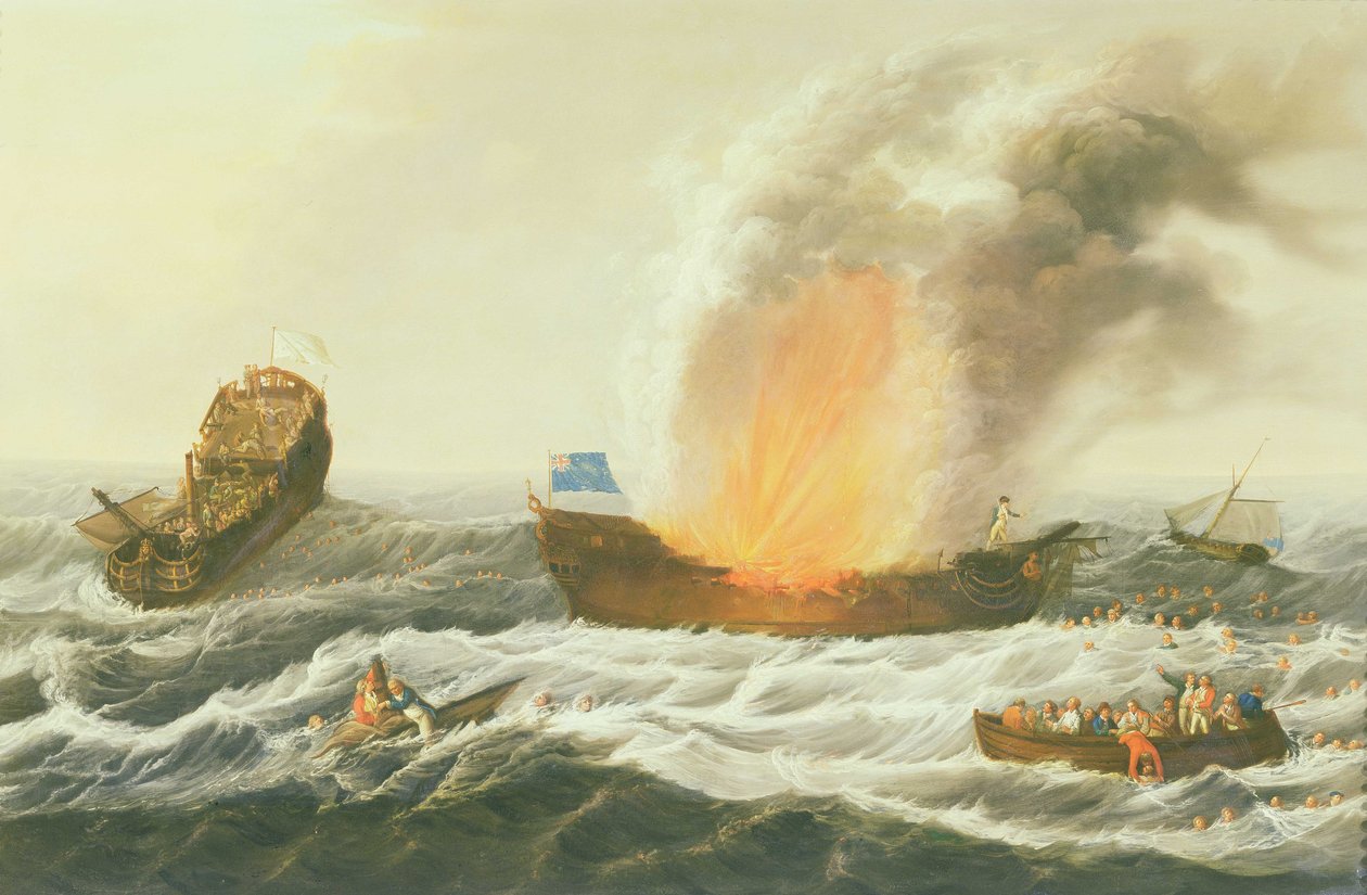 Een zeeslag tussen de Quebec en de Surveillante, ca. 1779 door Richard Paton