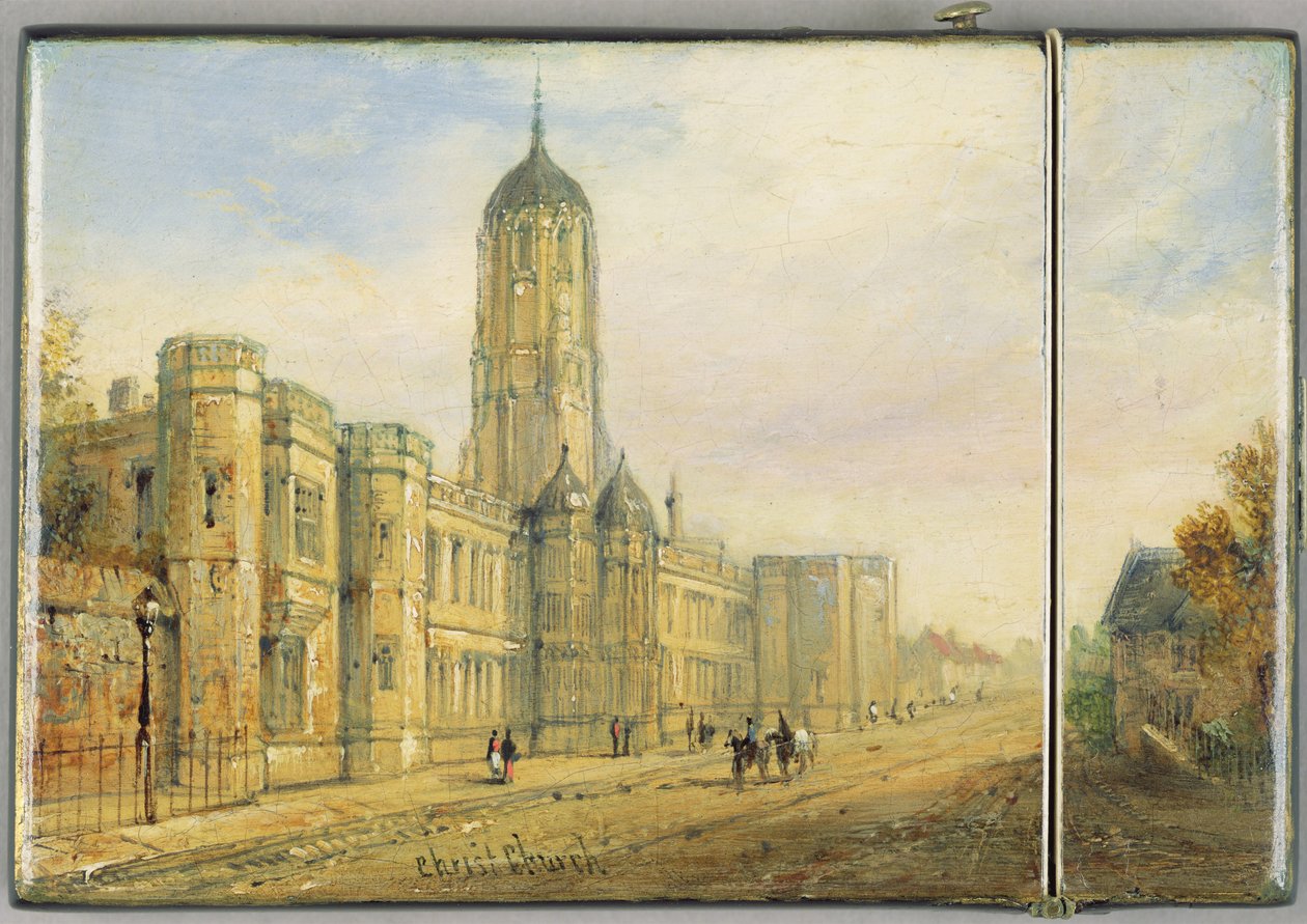 Victoriaanse kaartendoos, met een scène van Christ Church, Oxford en Tom Tower door Richard Phene and Benjamin W. Spiers