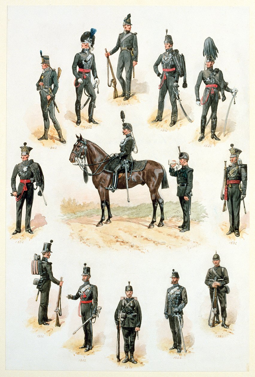 Uniformen van de Rifle Brigade door Richard Simkin