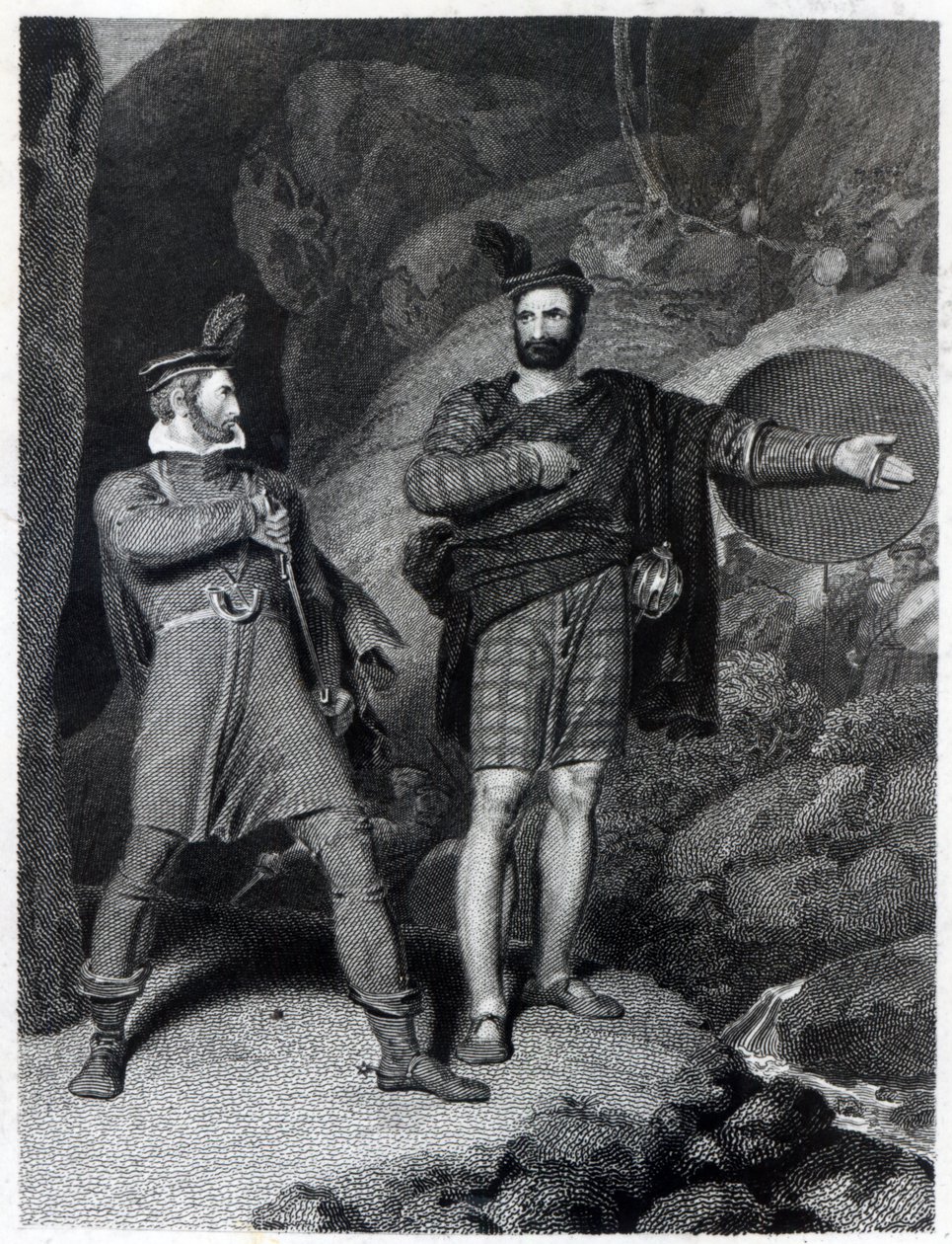 Roderick Dhu en een clansman, uit 