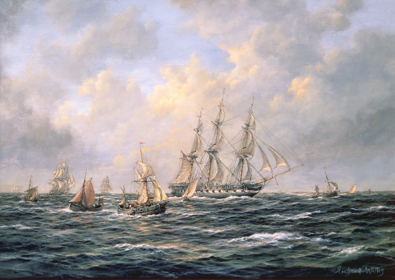 Konvooi van Oost-Indiëvaarders te midden van vissersboten door Richard Willis