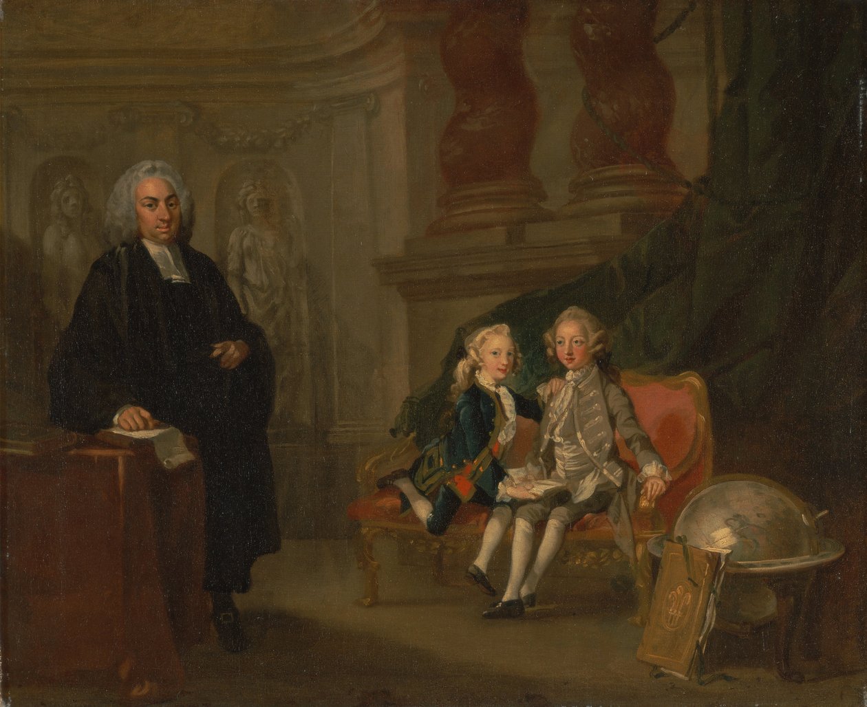 Prins George en Prins Edward Augustus, zonen van Frederick, Prins van Wales, met hun tutor Dr. F... door Richard Wilson