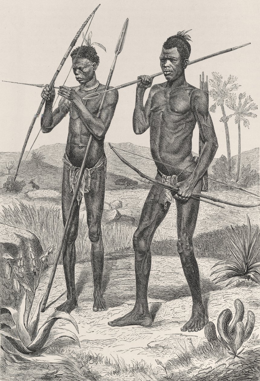 Makaraka krijgers, uit De Geschiedenis van de Mensheid, Vol.III, door Prof. Friedrich Ratzel, 1898 door Richard Buchta