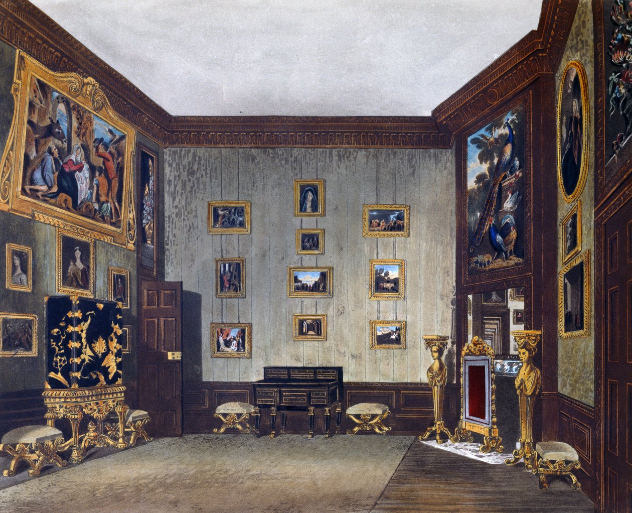 Schrijfkamer van de Koning, uit De Geschiedenis van de Koninklijke Residenties door Richard (after) Cattermole