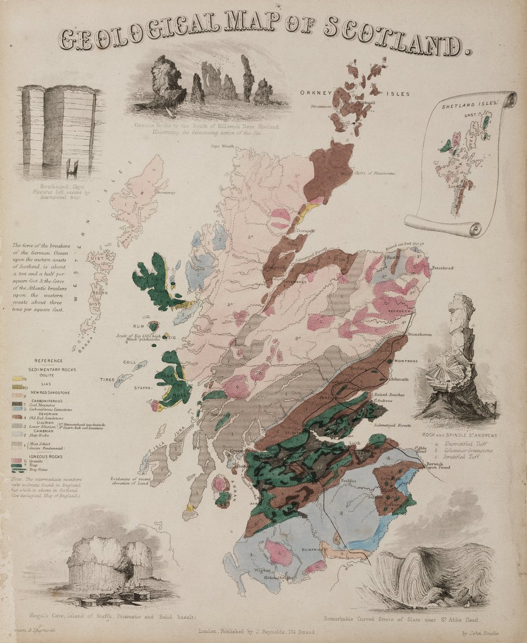 Geologische kaart van Schotland, ca. 1850 door John Pardon