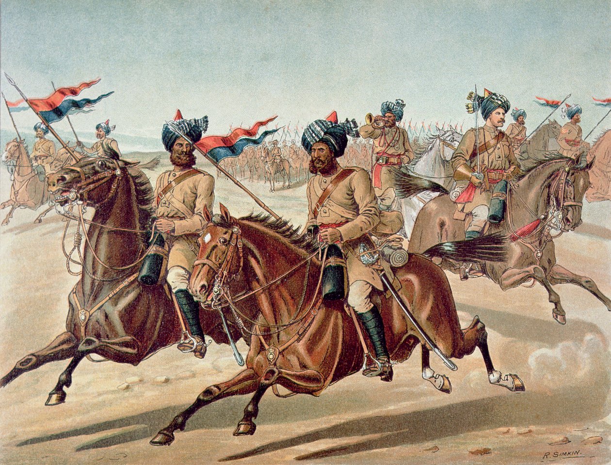 Verkenners van de 10e Bengal Lancers, het Anglo-Indiase leger van de jaren 1880 door Richard (after) Simkin