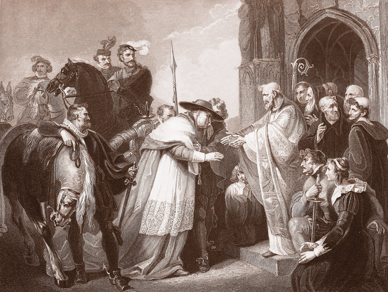 Kardinaal Wolsey in Leicester Abbey, gegraveerd door R. Walther door Richard (after) Westall