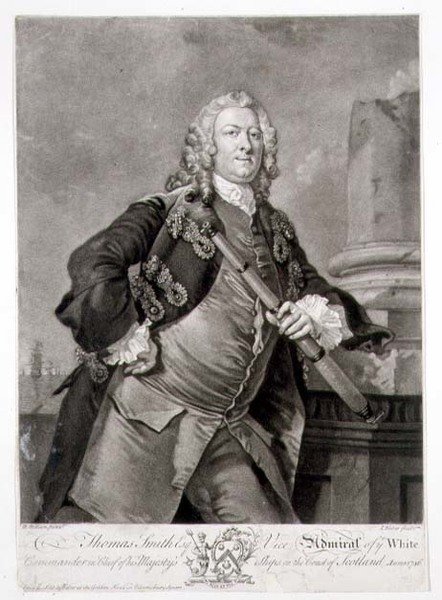 Portret van admiraal Thomas Smith, vice-admiraal van de Witte Vloot, gegraveerd door John Faber 1746 door Richard (after) Wilson