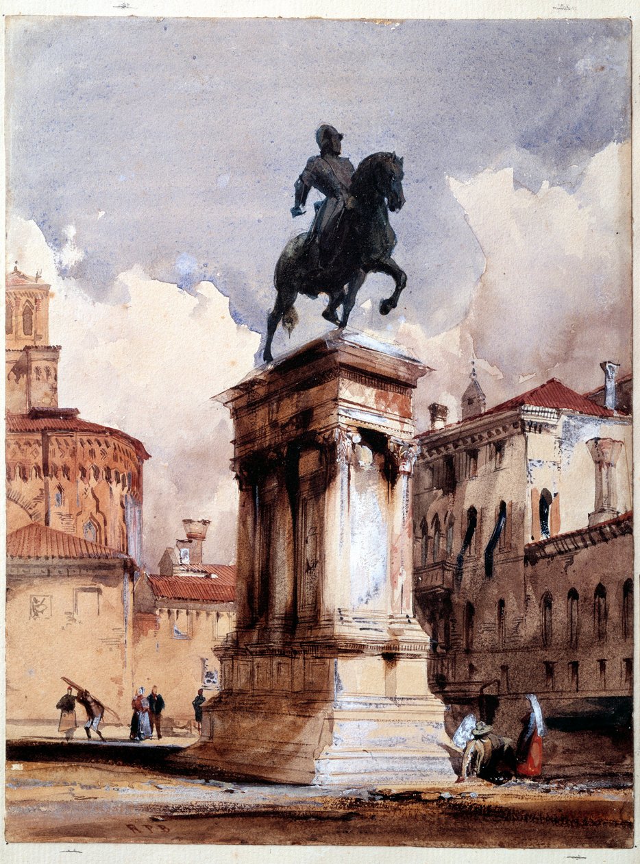 Ruiterstandbeeld van de Colleoni de Verrocchio in Venetië, plein van de kerk van San Giovanni en Paolo. Aquarel door Richard Parkes Bonington (1801-1828) 19e eeuw Parijs, Louvre Museum door Richard Bonington