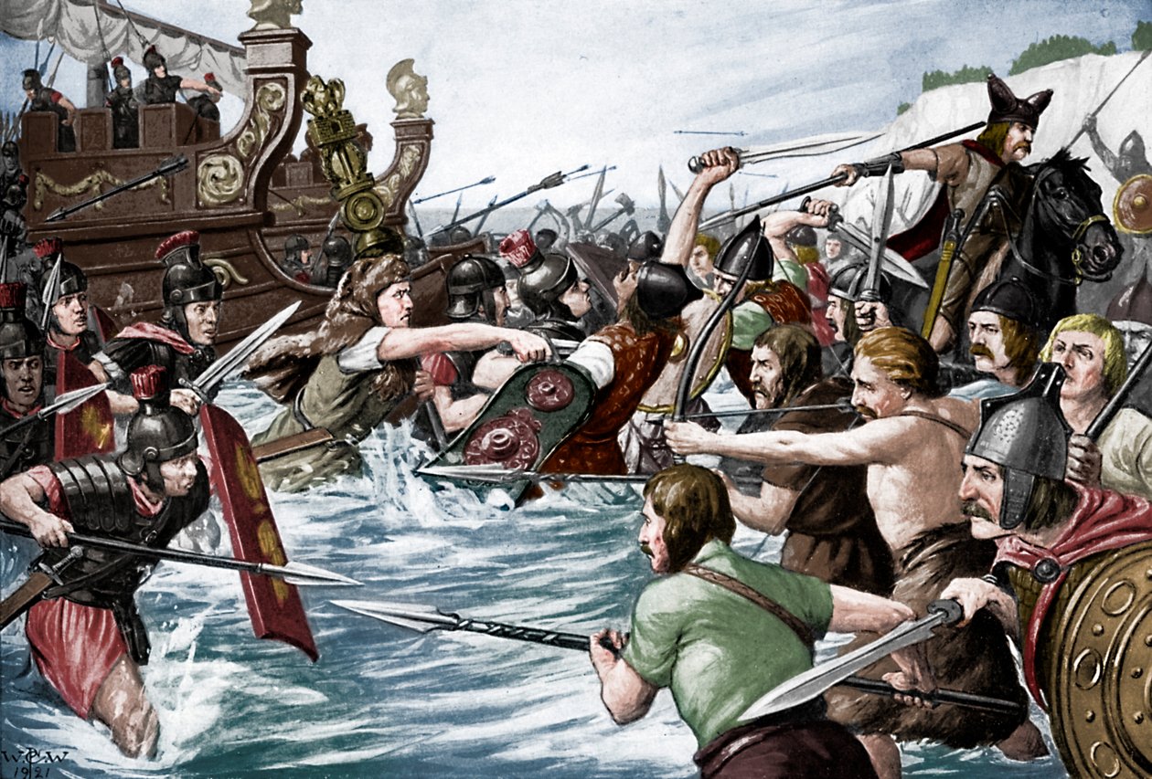 De landing van Julius Caesar in Groot-Brittannië, 55 v.Chr. door Richard Caton II Woodville