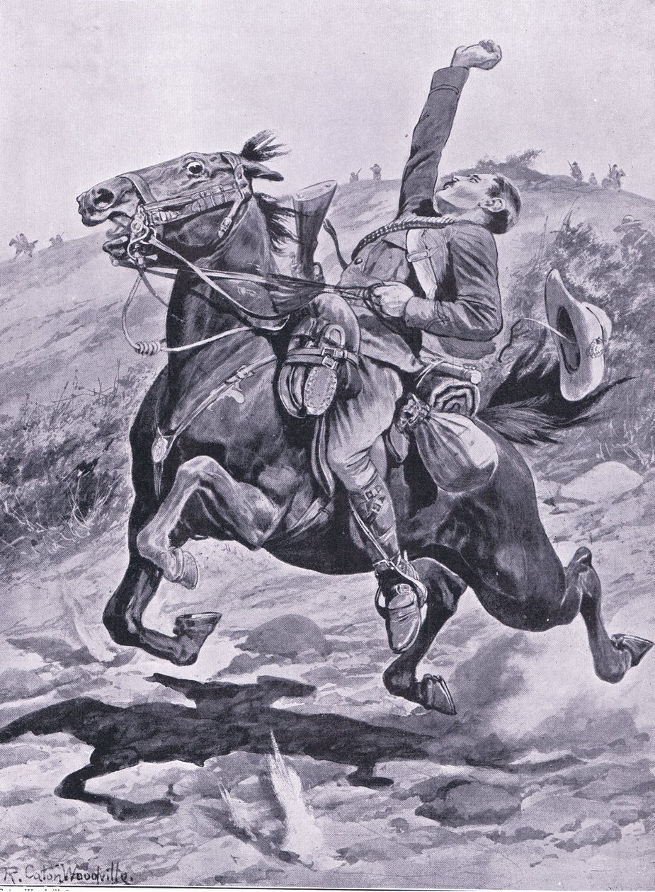 De laatste rit van de Yeoman, illustratie uit Na Pretoria: De Guerrillaoorlog, 1902 door Richard Caton Woodville