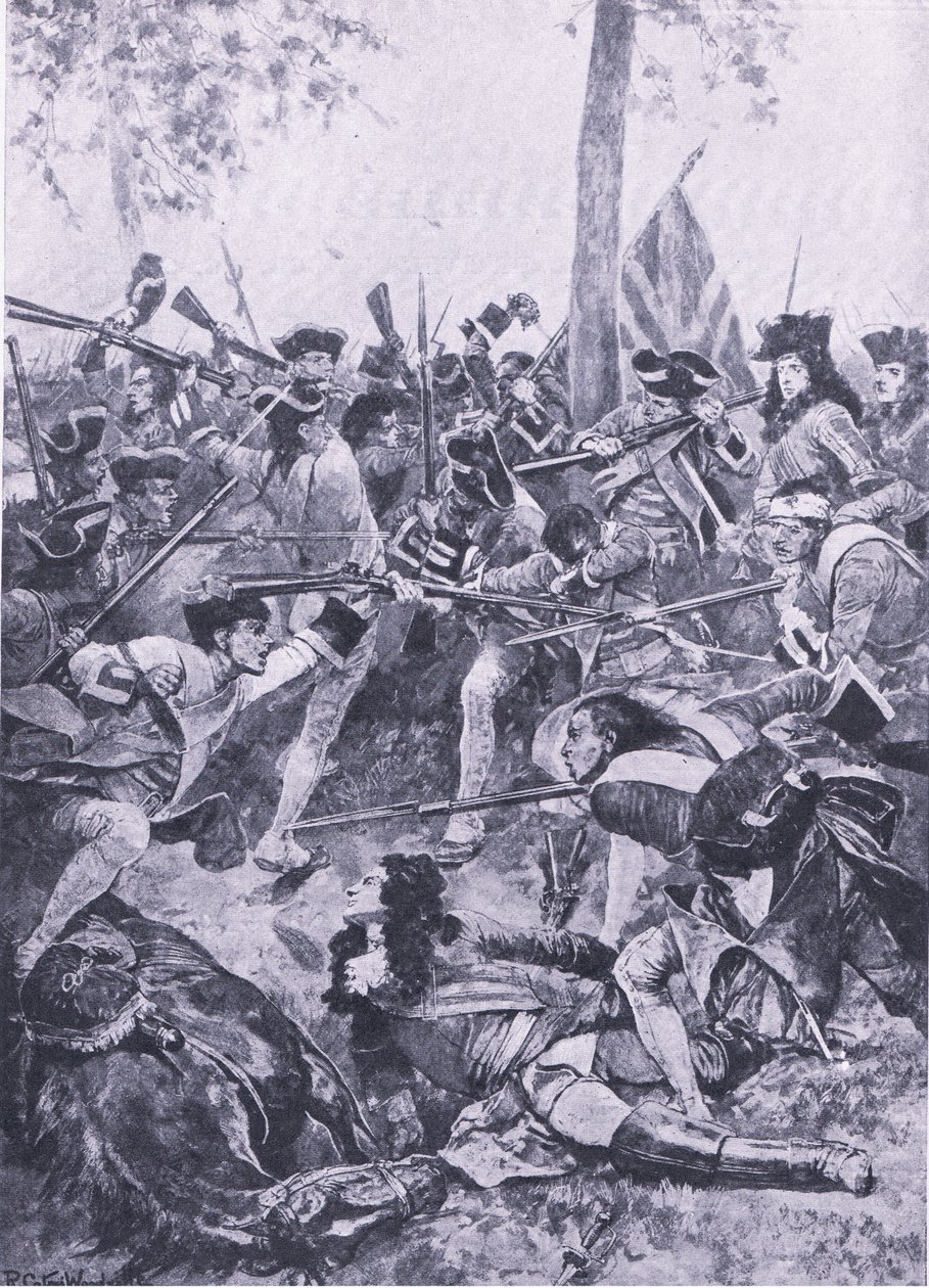 Slag bij Ramilles, 23 mei 1706: De aanval van het Ierse Regiment, illustratie uit British Battles on Land and Sea, 1915 door Richard Caton Woodville junior